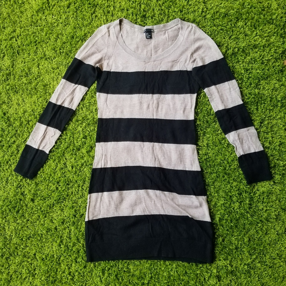 H&M stripped knit dress (black+cream)